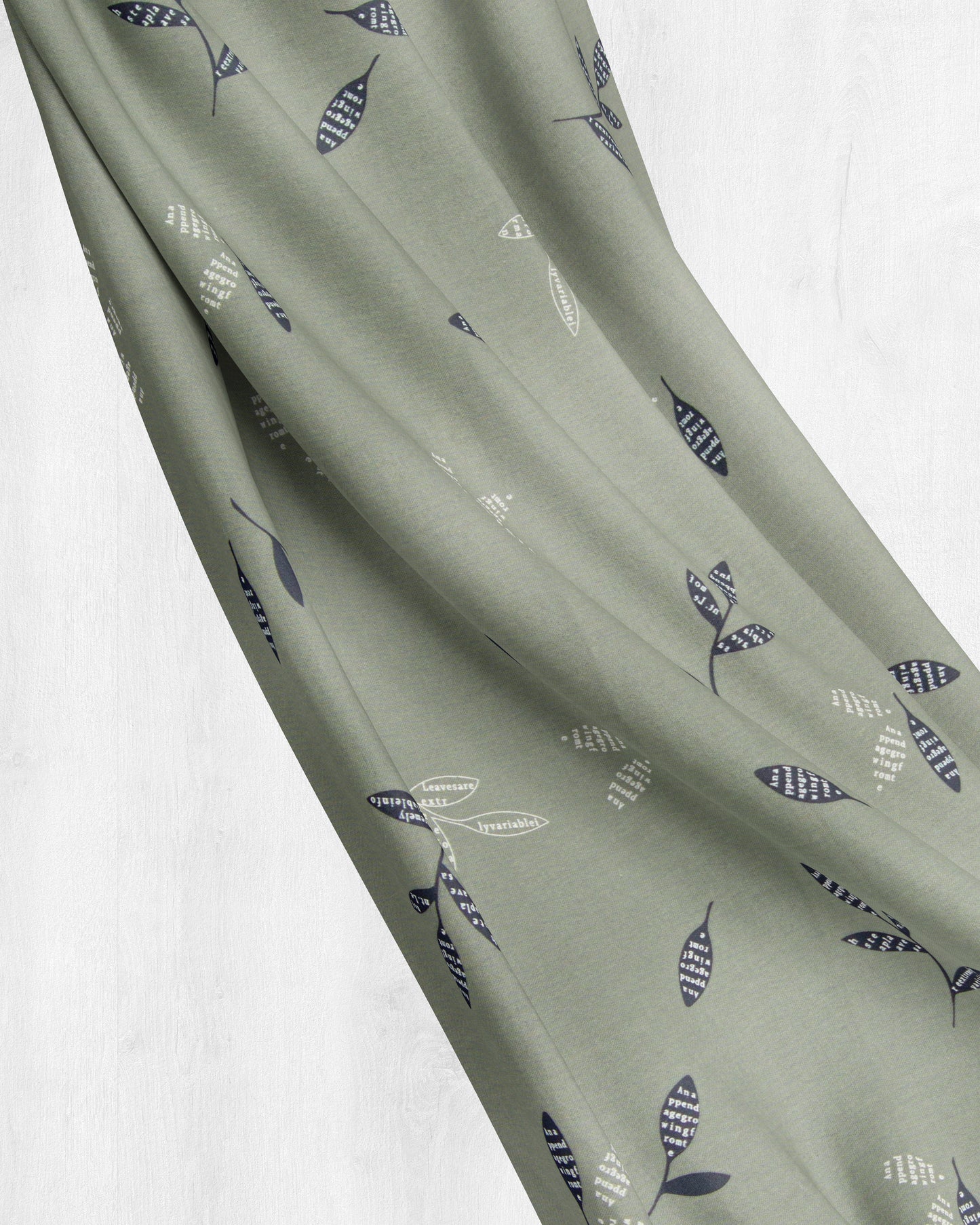 English green leaf writing print fabric