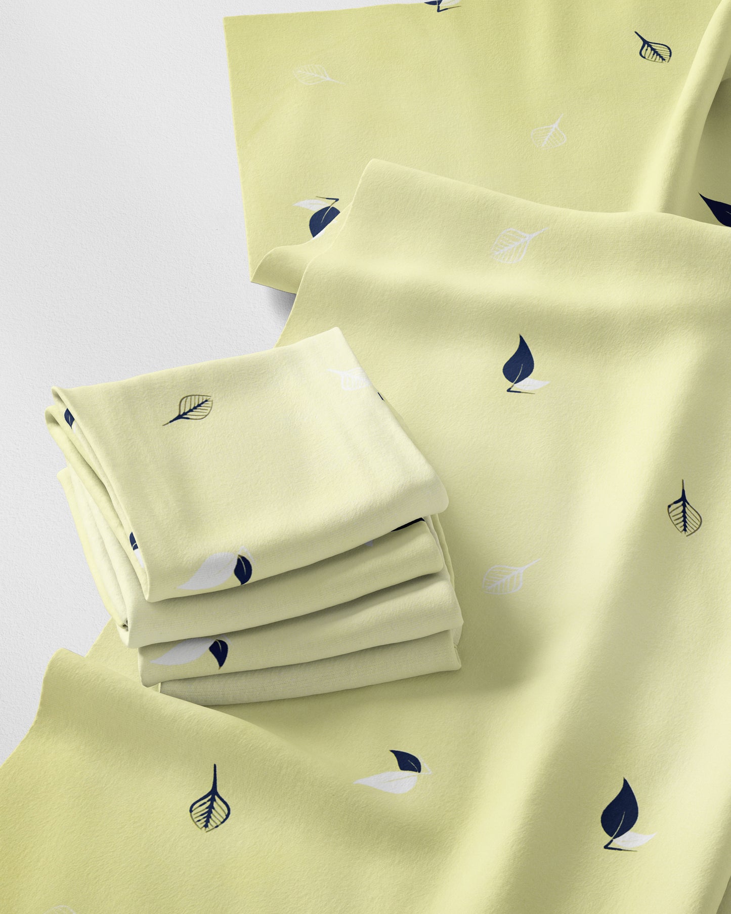 Green Satin leaf Print fabric